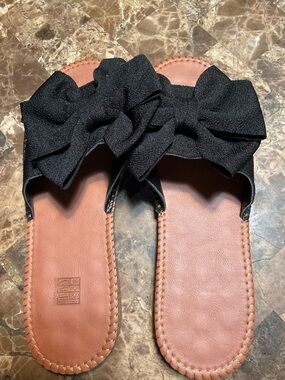 Women's Black Bow Slide Sandals